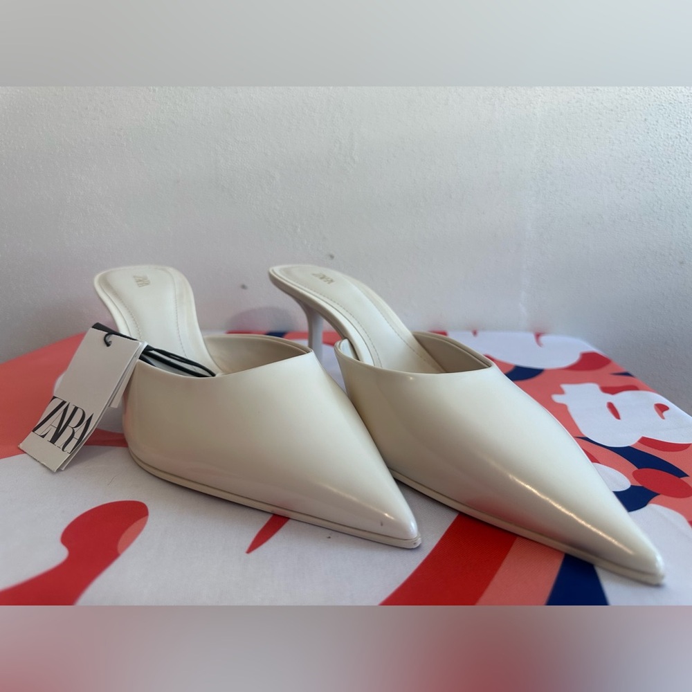 ZARA high heeled mules cream color size 10 NWT